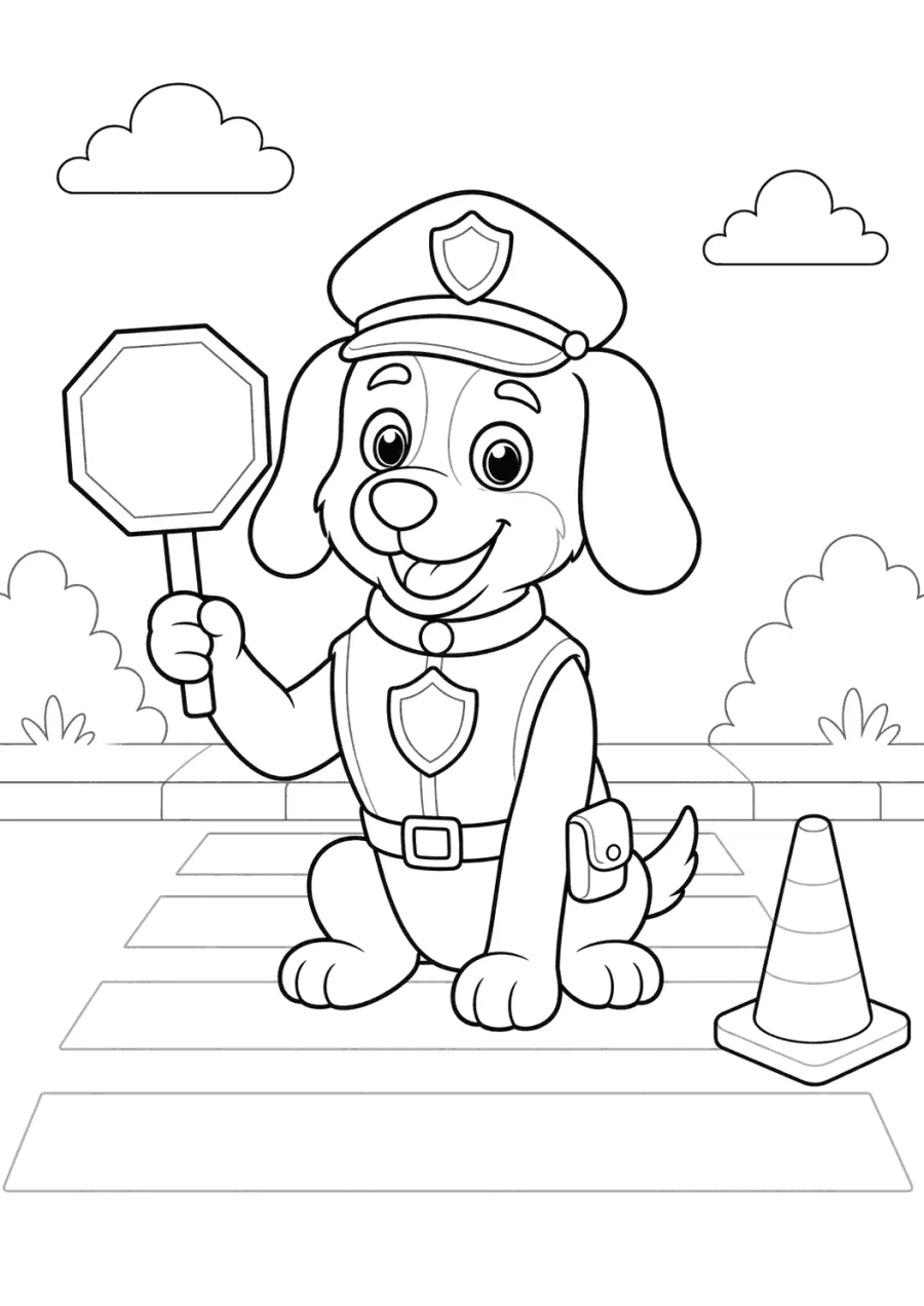 Police Dog Holding a Stop Sign