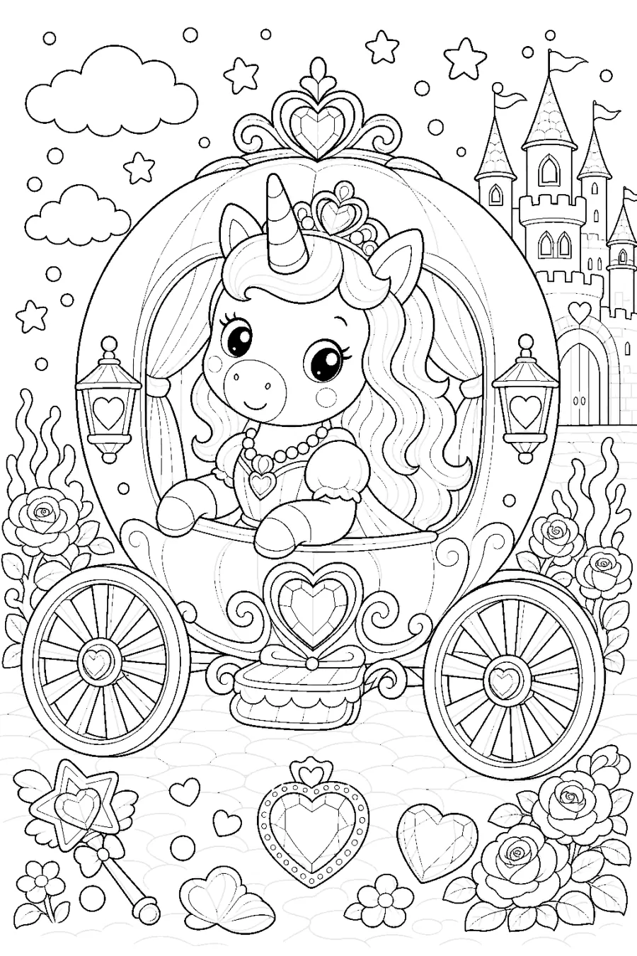 Princess Unicorn Riding in a Carriage
