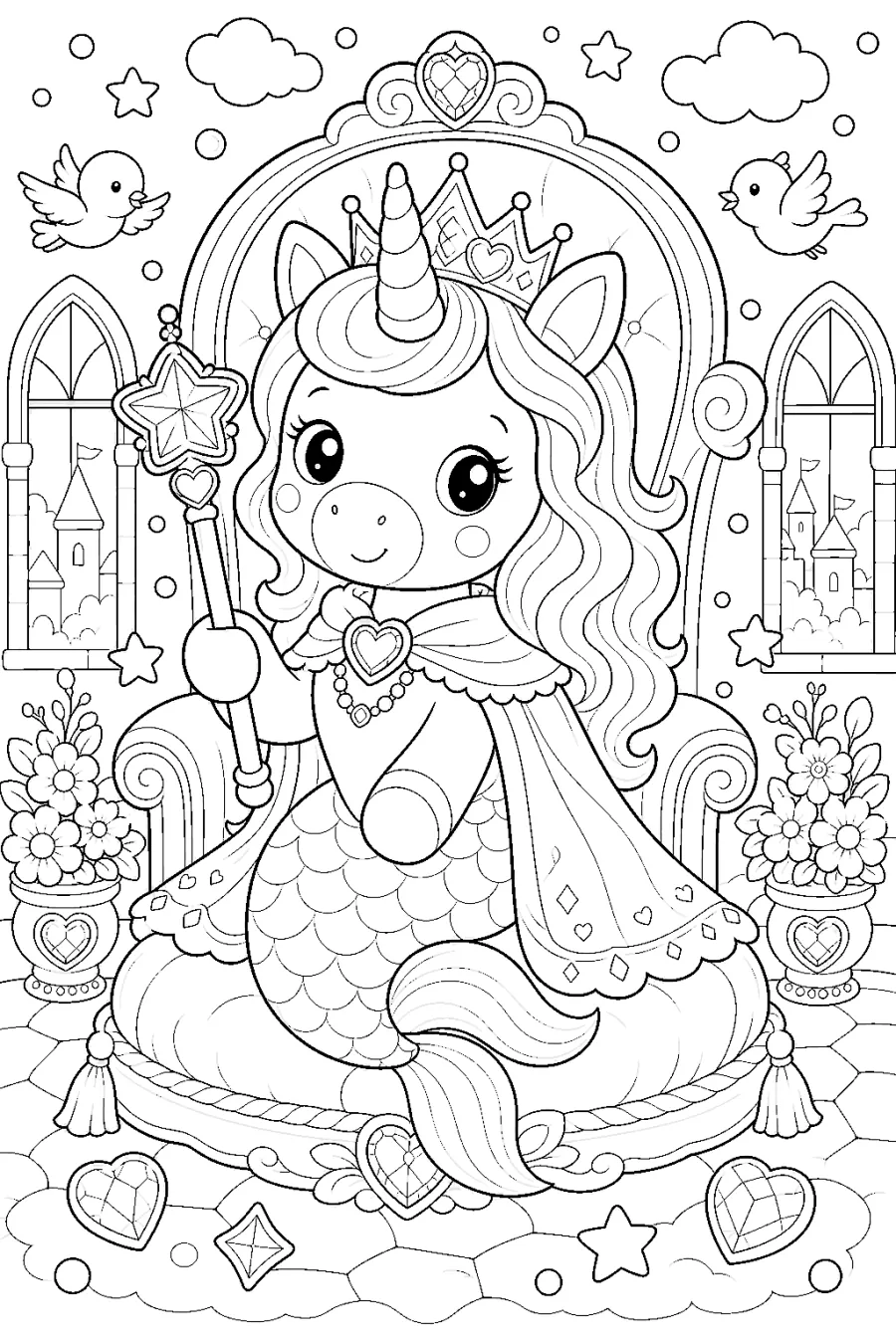 Princess Unicorn Sitting on a Throne
