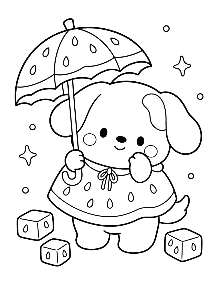 Puppy Holding an Umbrella in a Raincoat