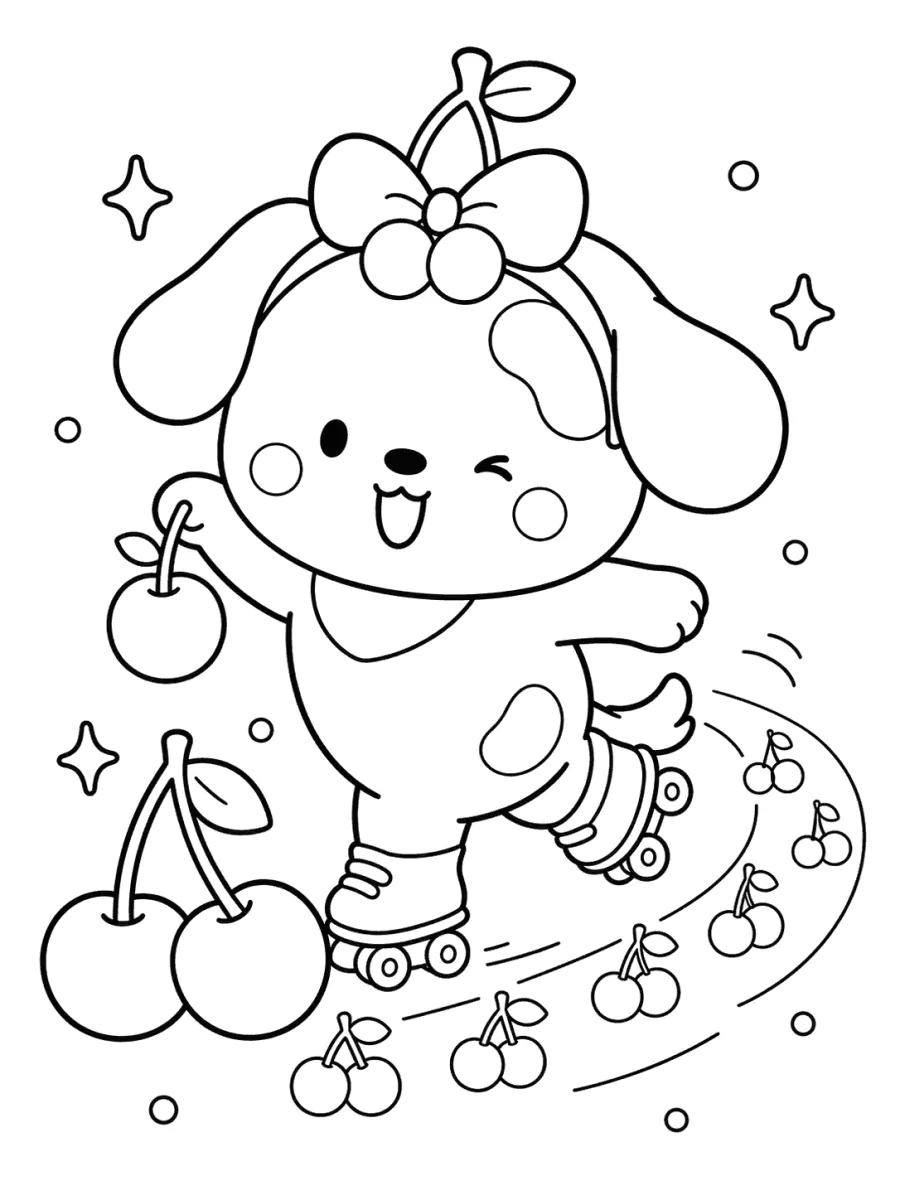 Puppy Roller Skating with Cherries