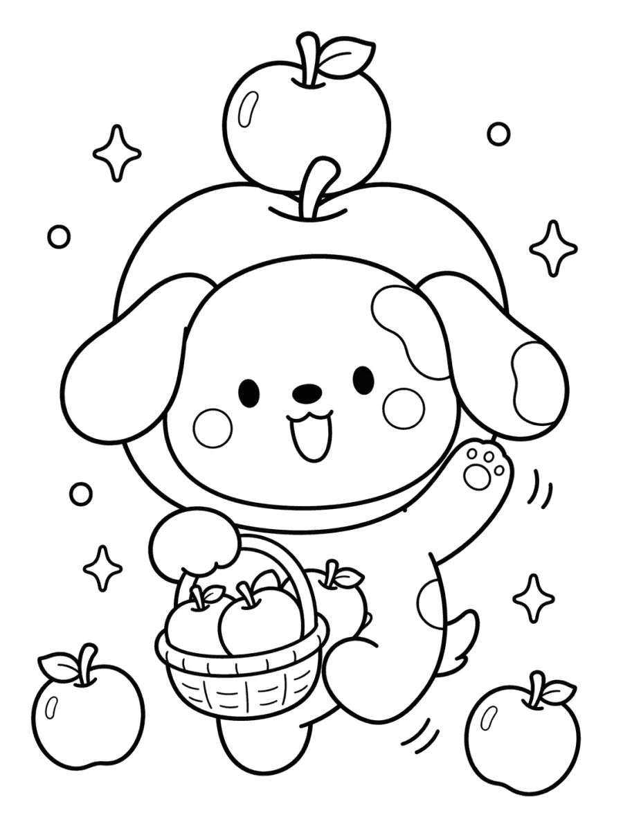 Puppy with an Apple Basket