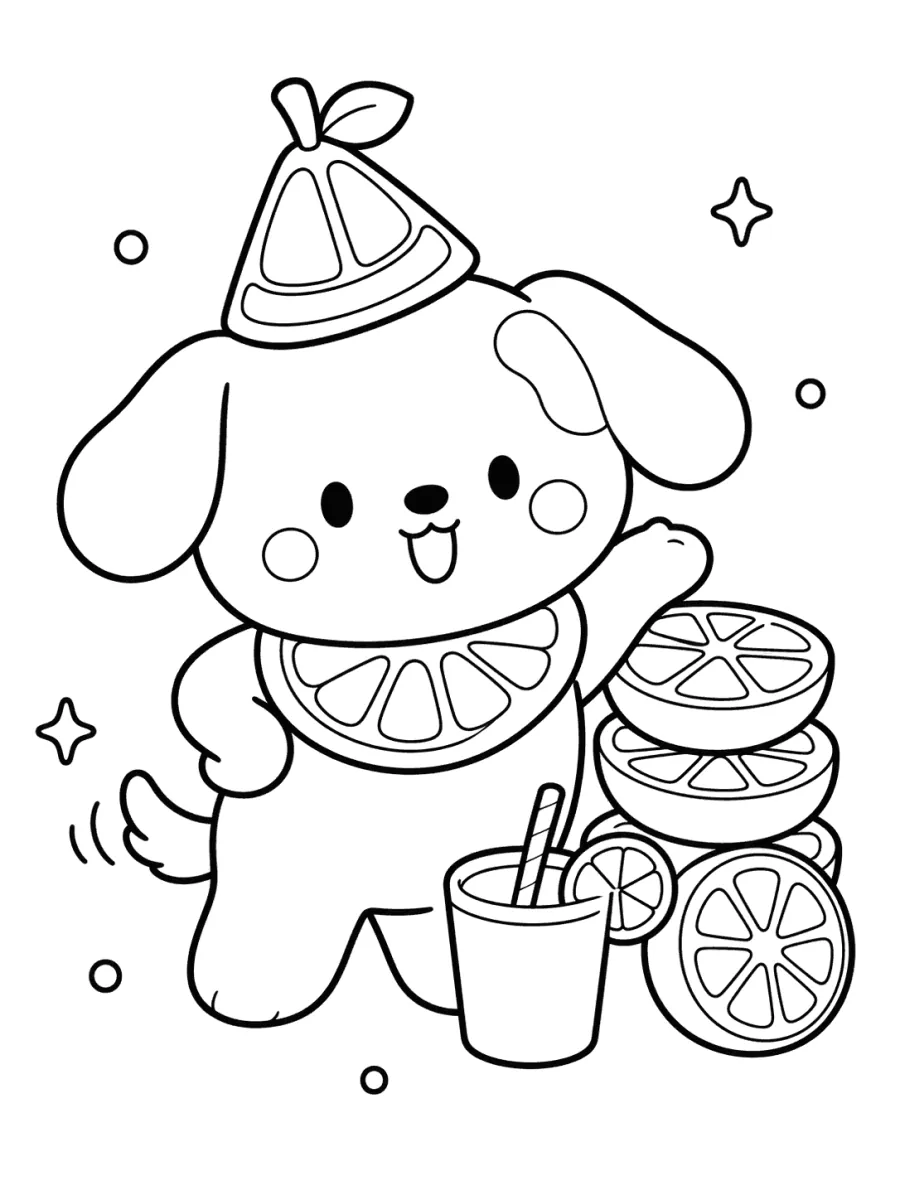 Puppy with Citrus Drinks and Grapes