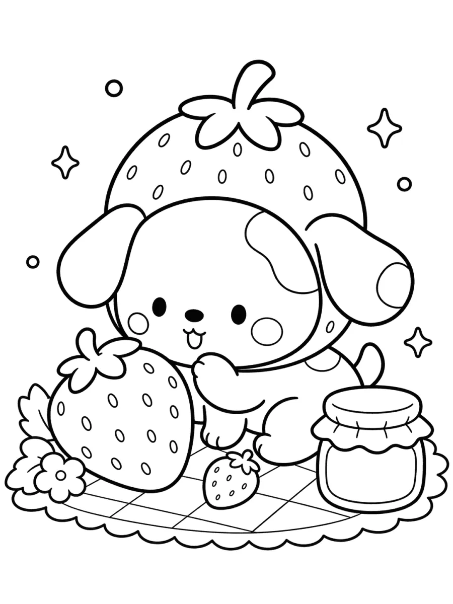 Puppy with Strawberries and Jam