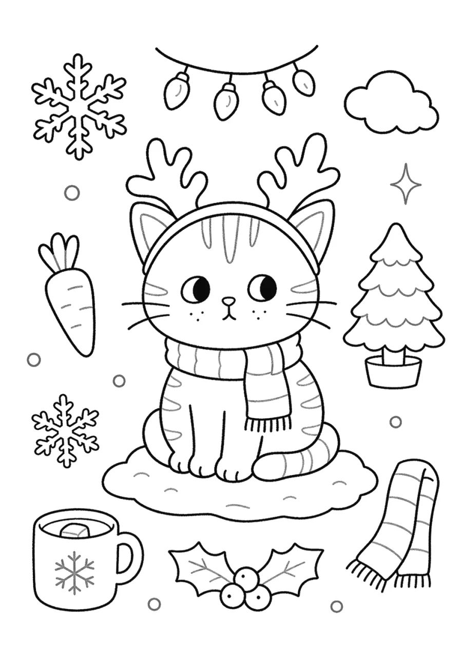 Reindeer Cat Sitting in the Snow