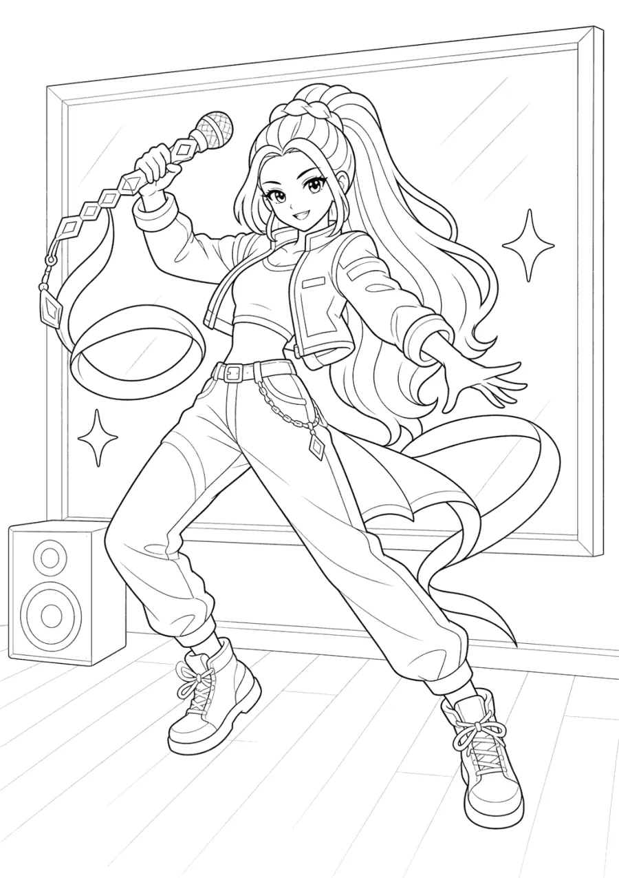 Rumi K-pop Demon Hunters Rehearsing with Ribbon Mic