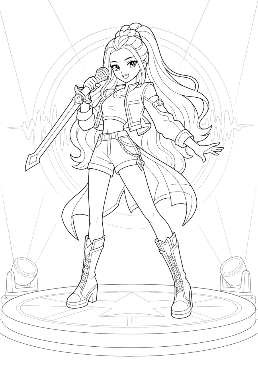 Rumi K-pop Demon Hunters Singing with a Sword