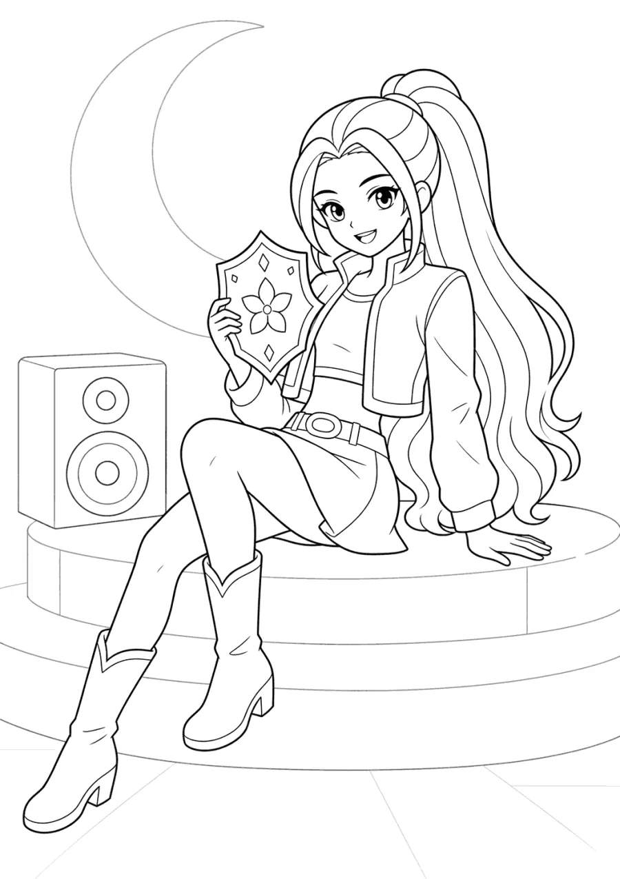 Rumi K-pop Demon Hunters Sitting with Charm Shield