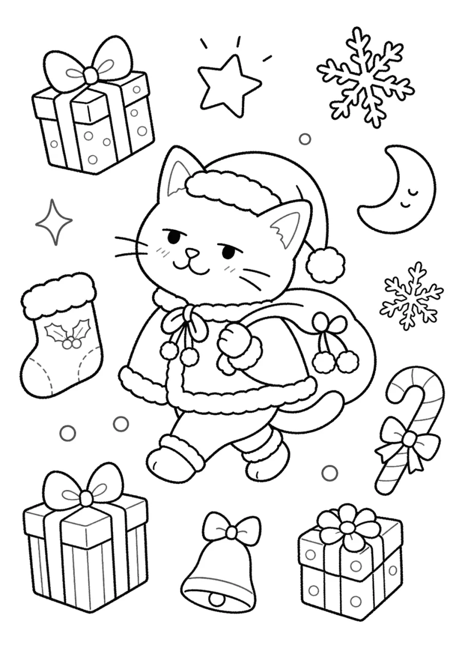 Santa Cat Carrying Christmas Gifts