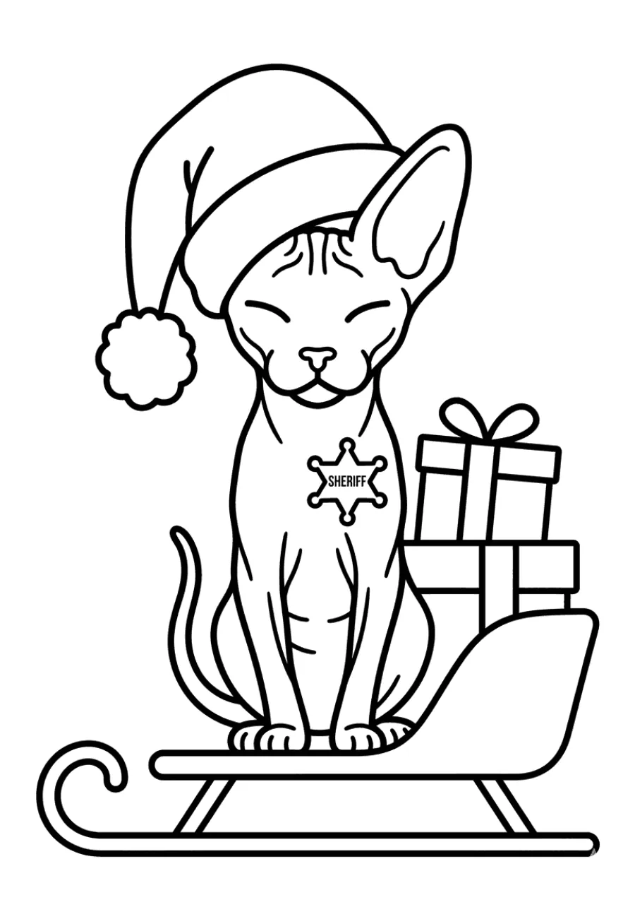 Santa Cat Riding a Gift Sleigh