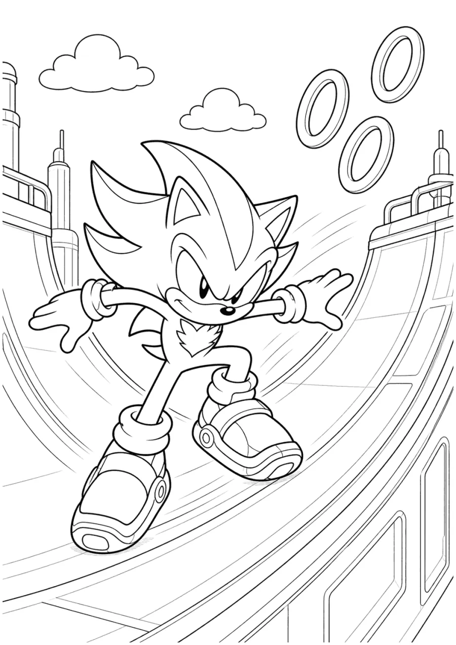 Shadow Sonic Running Down a Ramp