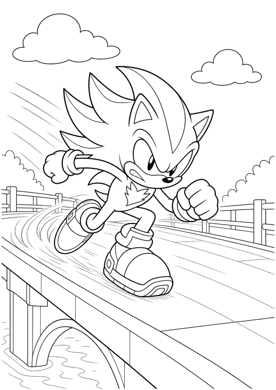Shadow Sonic Sprinting Across a Bridge