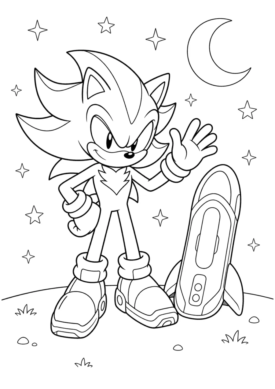 Shadow Sonic Standing Beside a Hoverboard