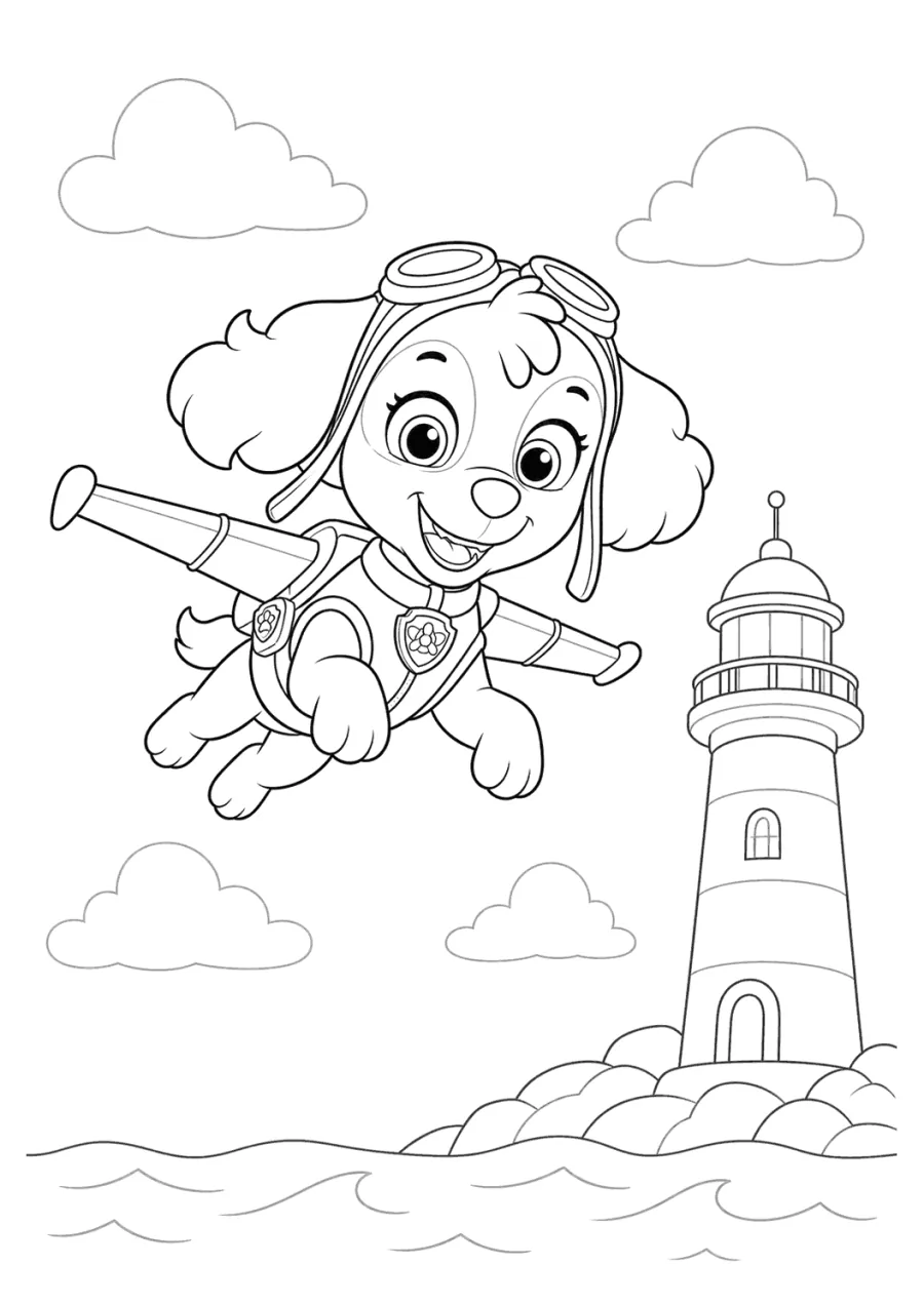Skye Paw Patrol Flying Near a Lighthouse