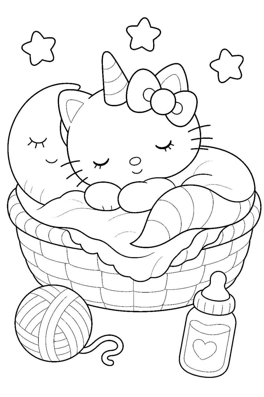 Sleeping Unicorn Kitten in a Basket