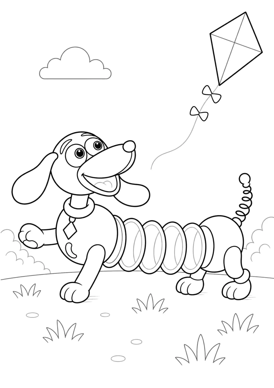 Slinky Dog Chasing a Kite in the Park