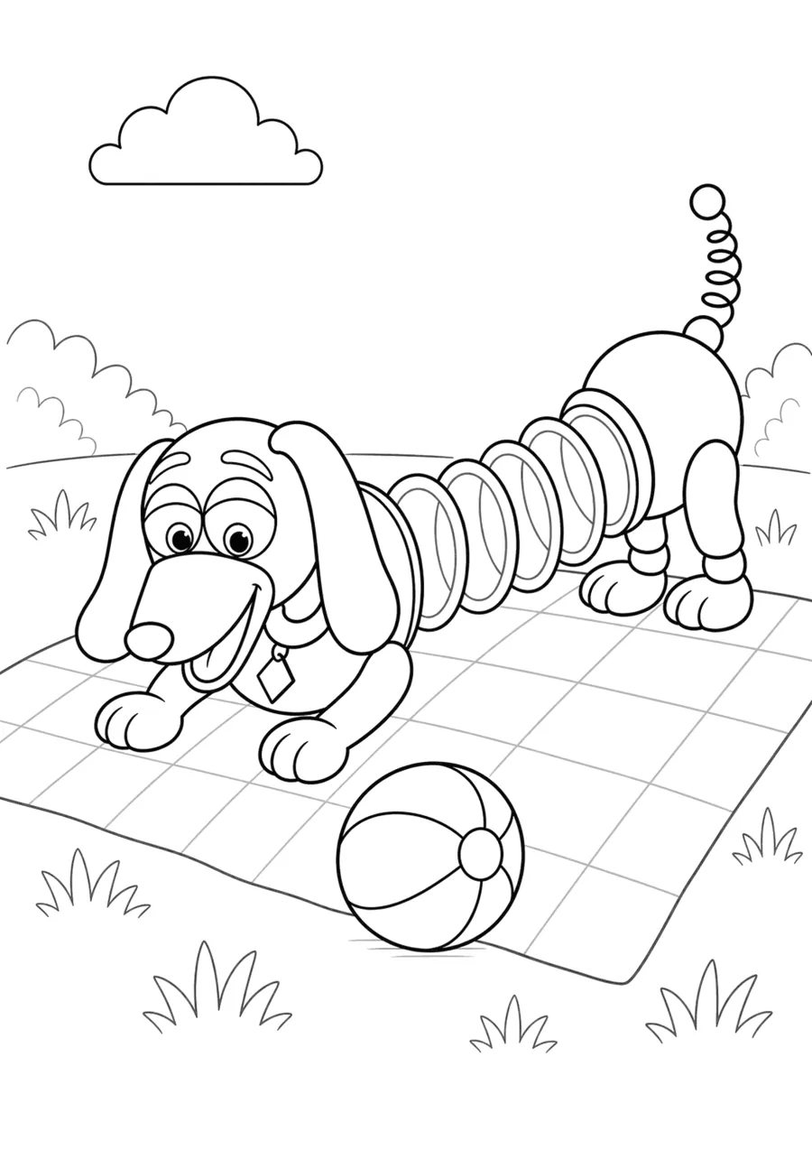 Slinky Dog Playing Ball on a Picnic Blanket