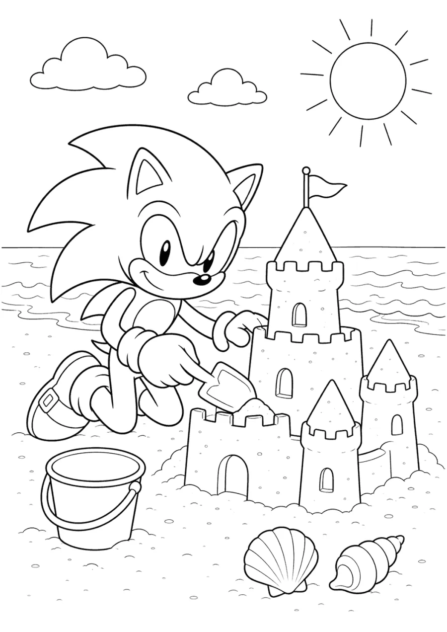 Sonic Building a Sandcastle on the Beach