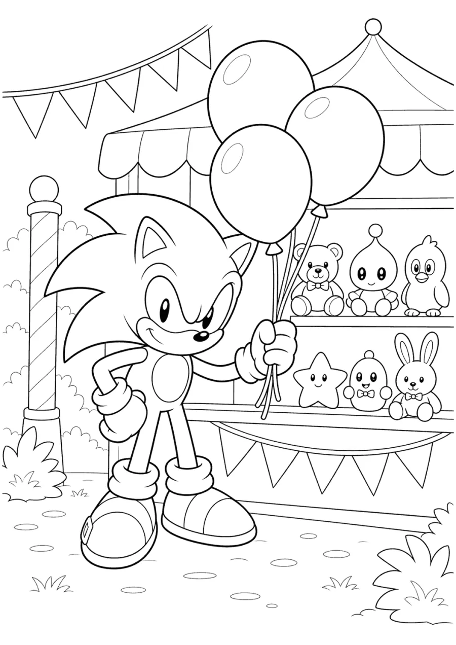 Sonic Holding Balloons at a Fair