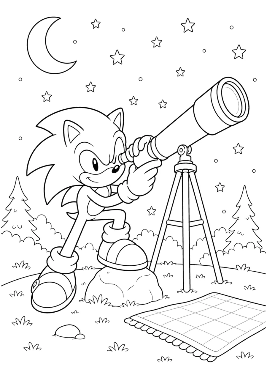 Sonic Looking Through a Telescope at Night