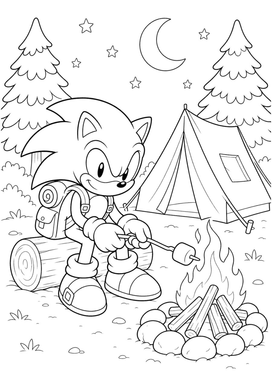 Sonic Roasting Marshmallows at Camp