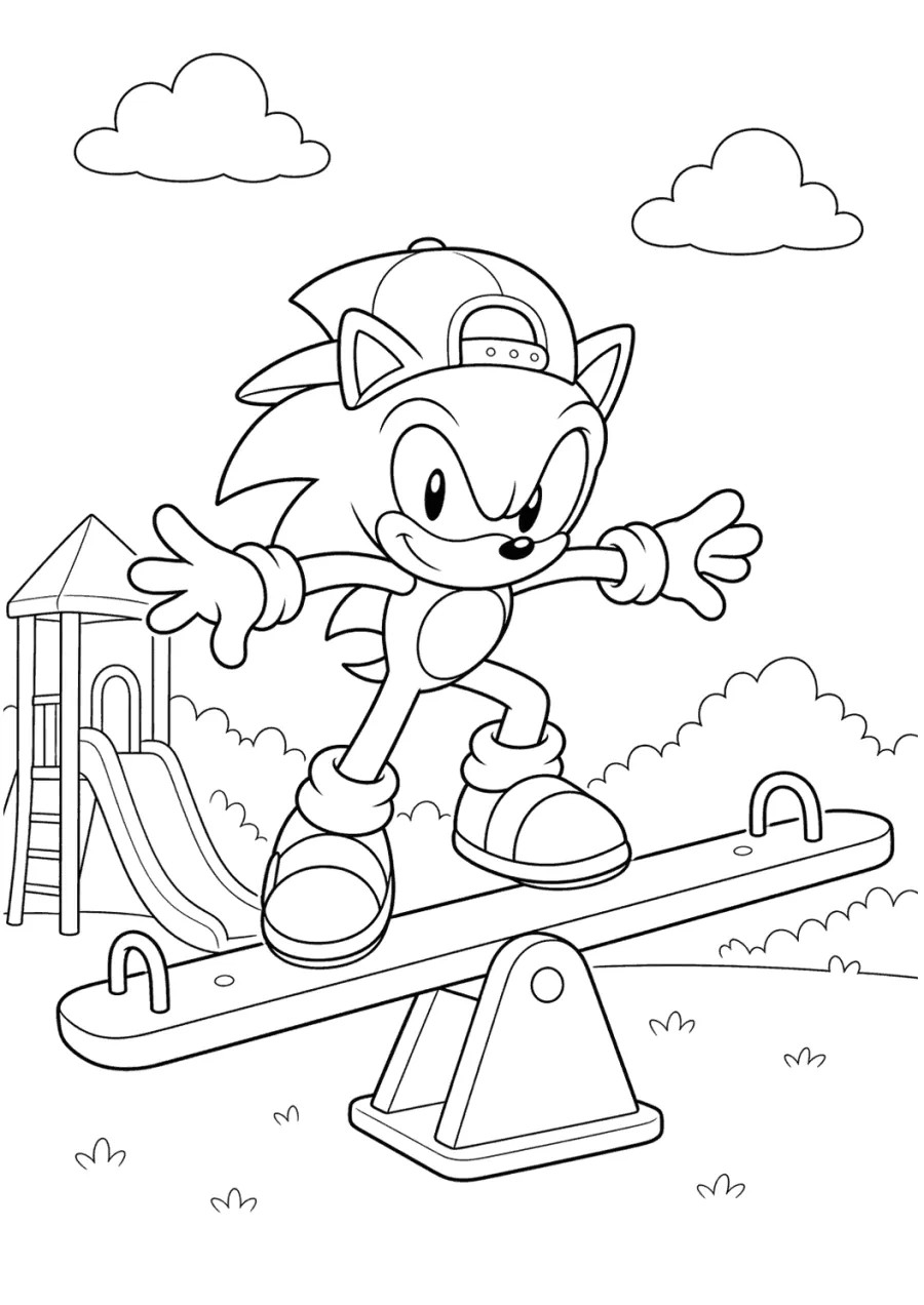 Sonic Standing on a Playground Seesaw
