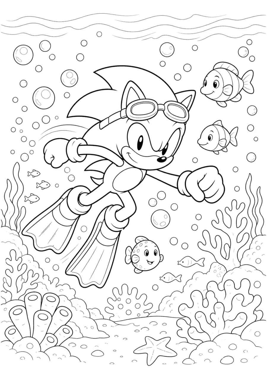 Sonic Swimming Underwater with Goggles