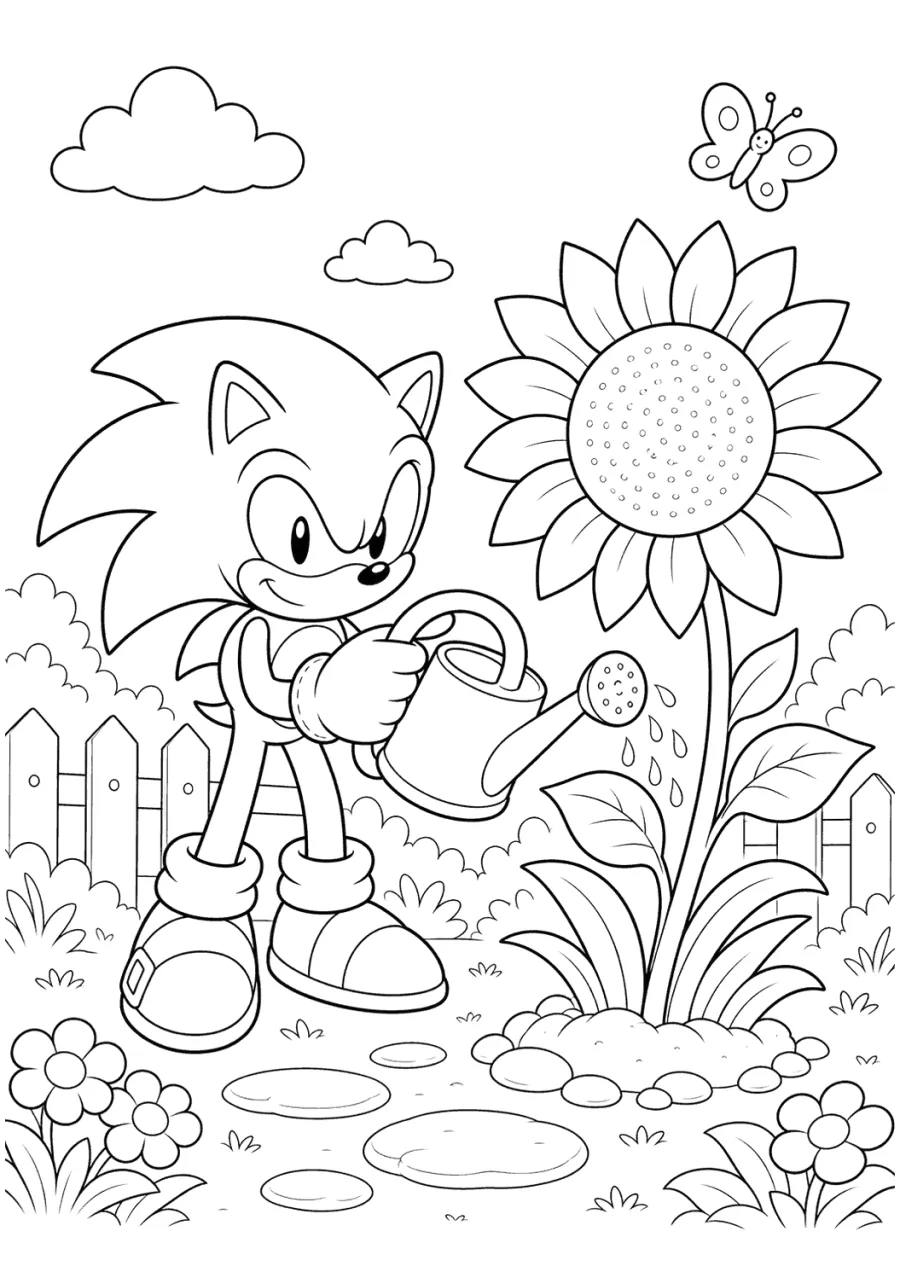 Sonic Watering a Sunflower