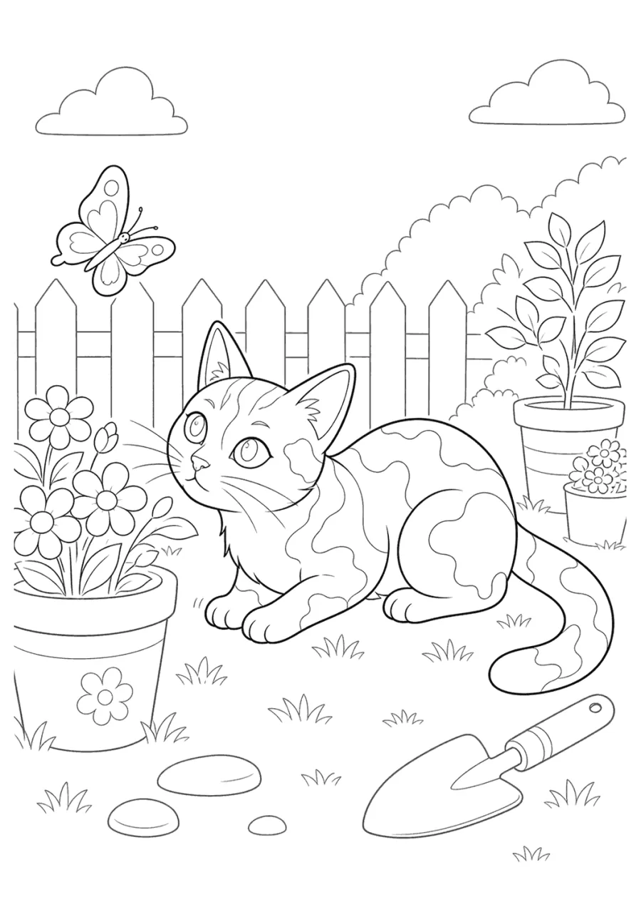 Sphynx Cat Crouching in a Garden