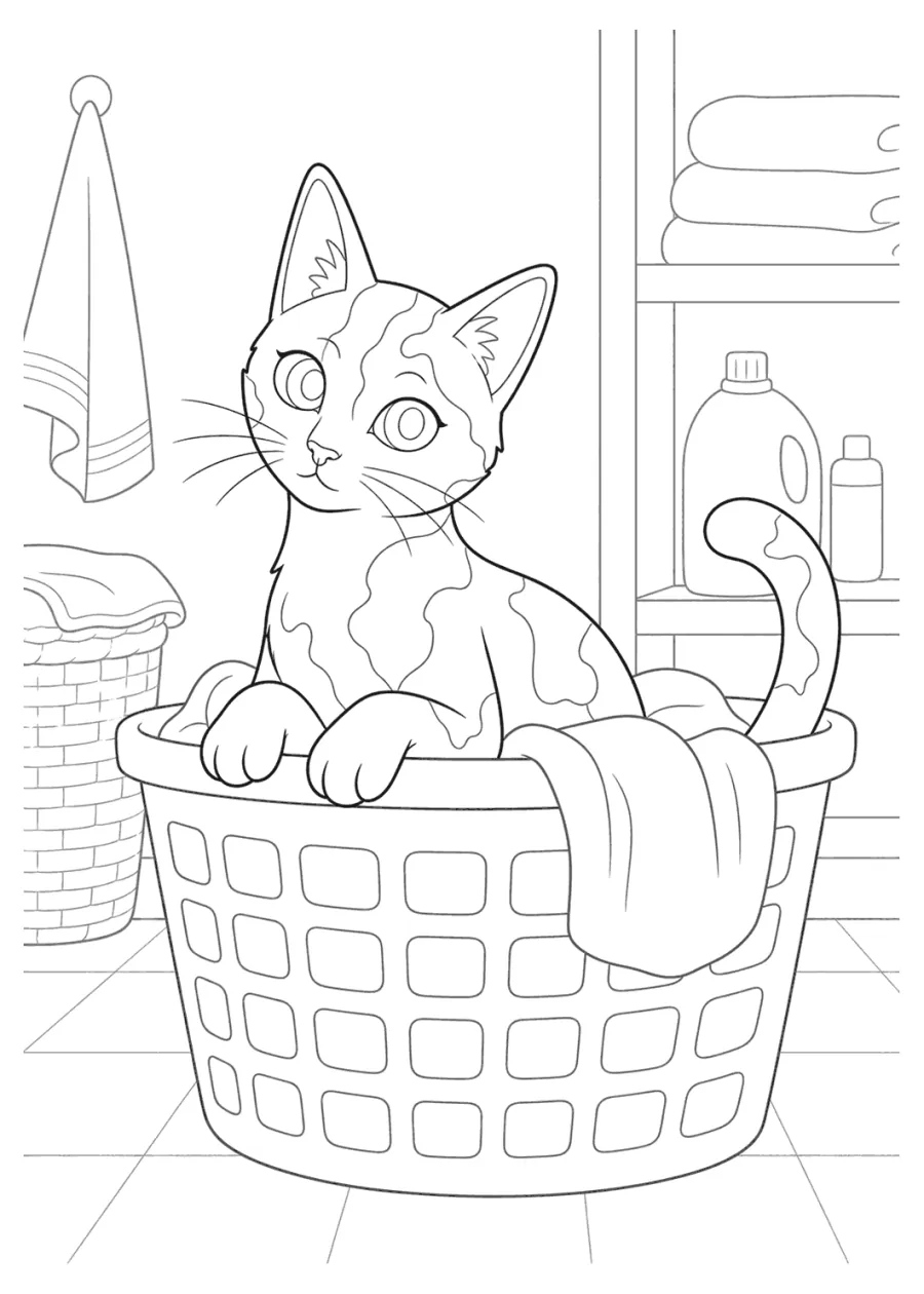 Sphynx Cat Sitting in a Laundry Basket