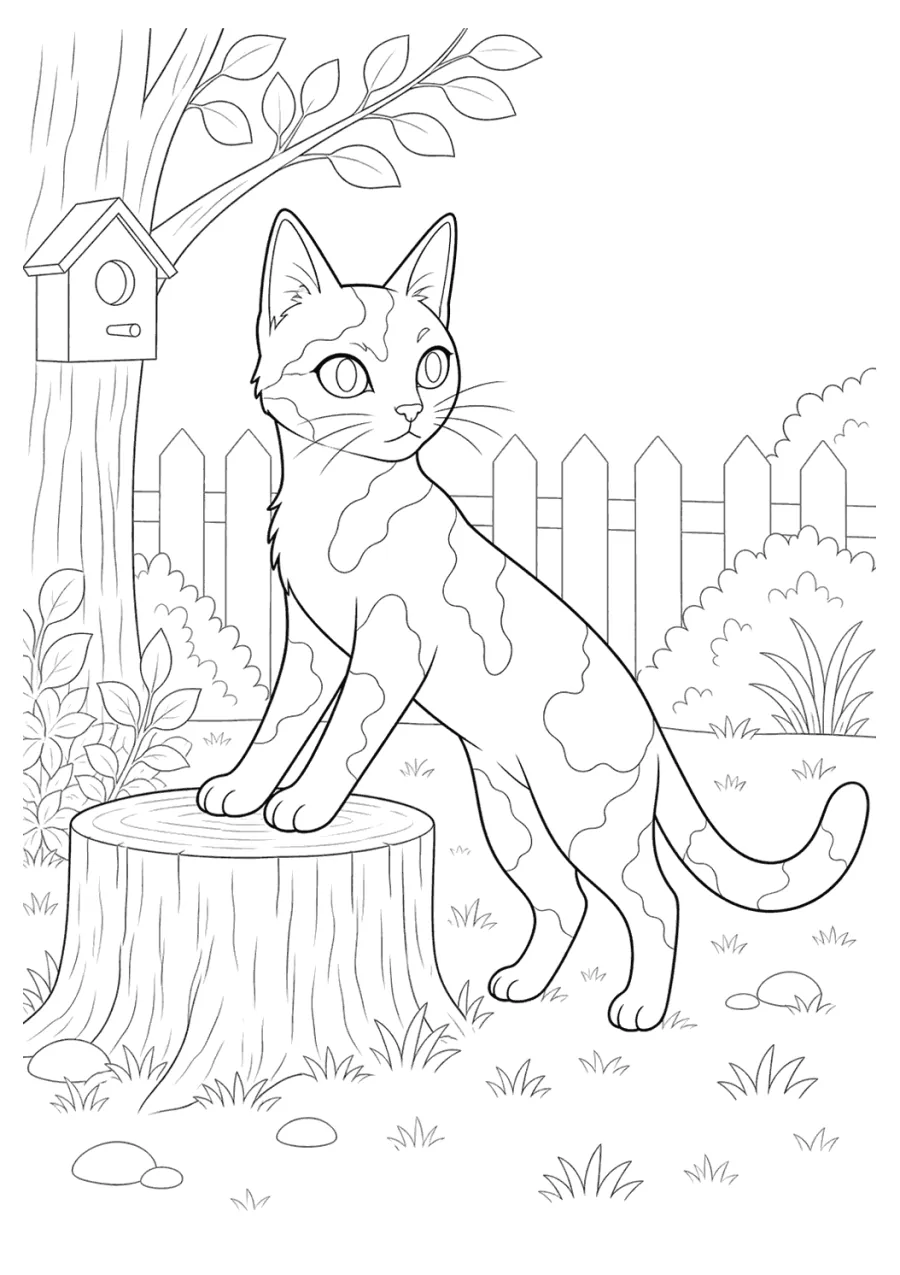 Sphynx Cat Standing on a Tree Stump