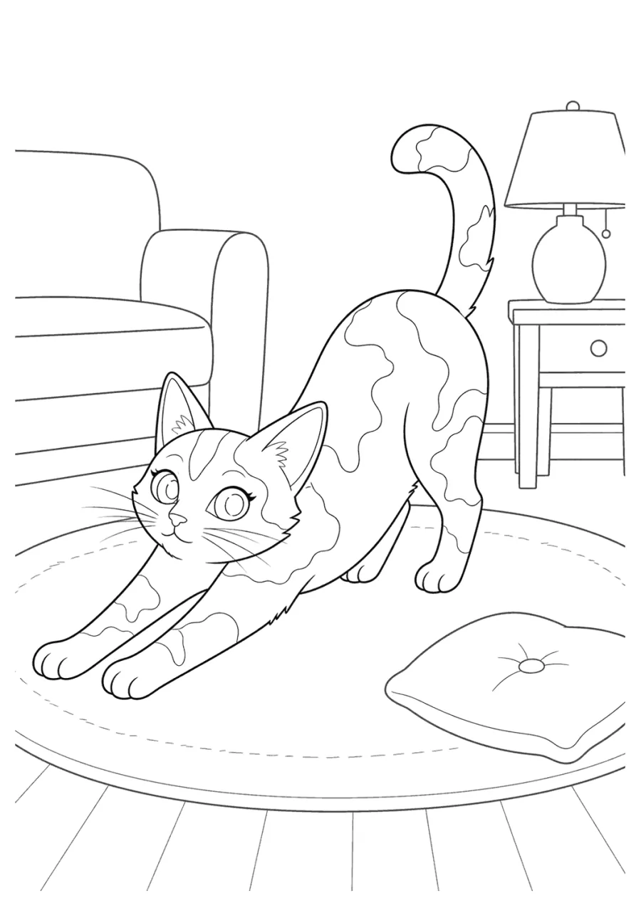Sphynx Cat Stretching in a Living Room