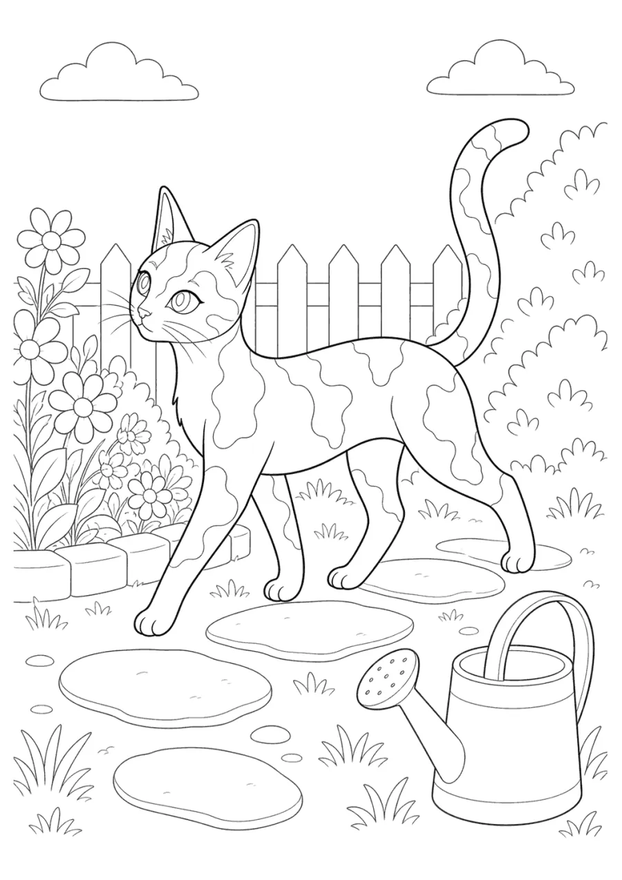 Sphynx Cat Walking through a Garden