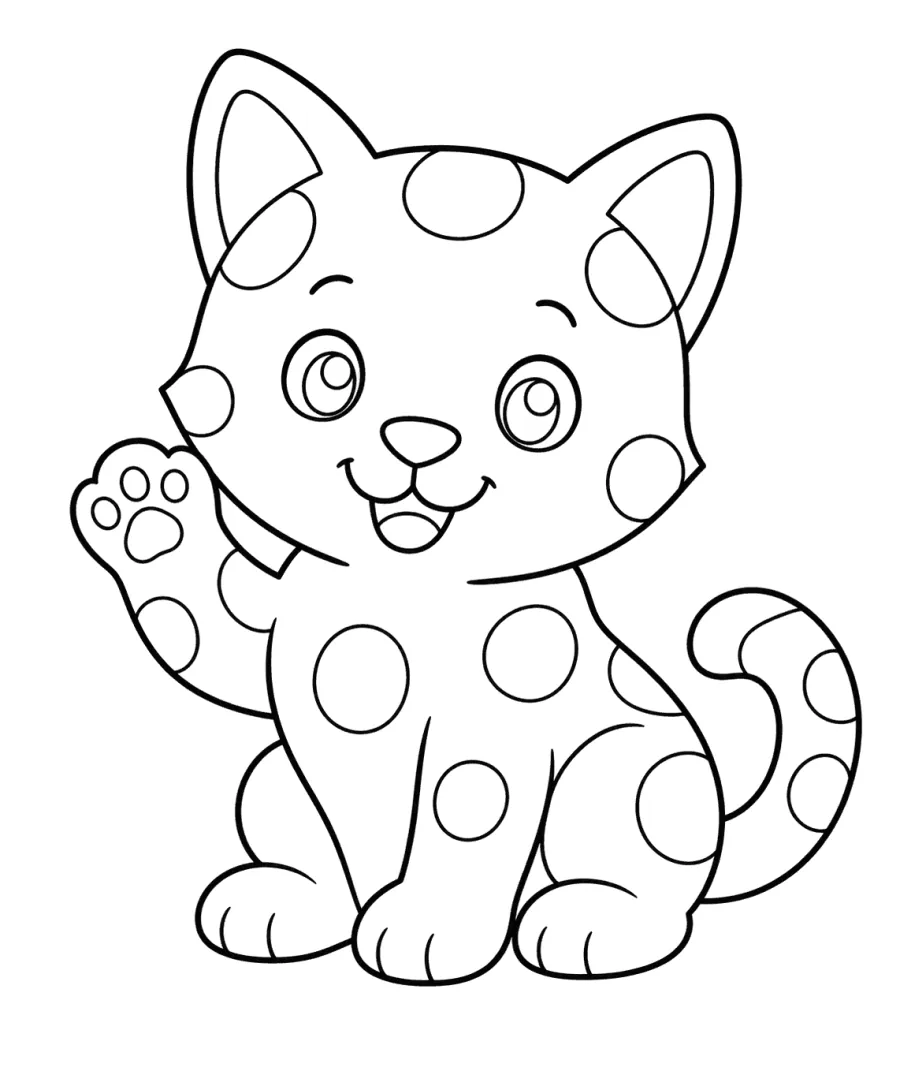 Spotted Kitten Waving a Paw