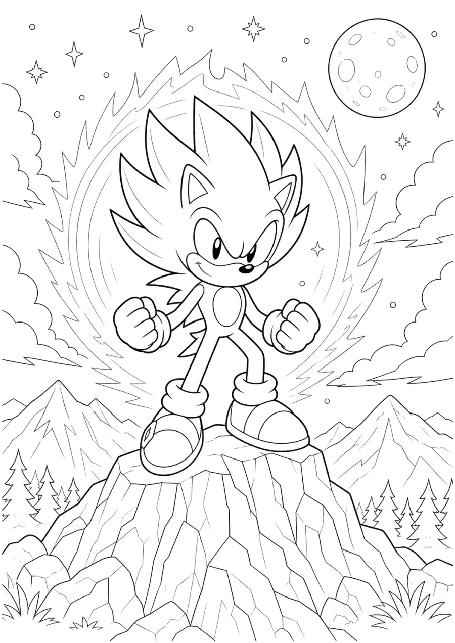 Super Sonic Standing on a Mountain with Aura