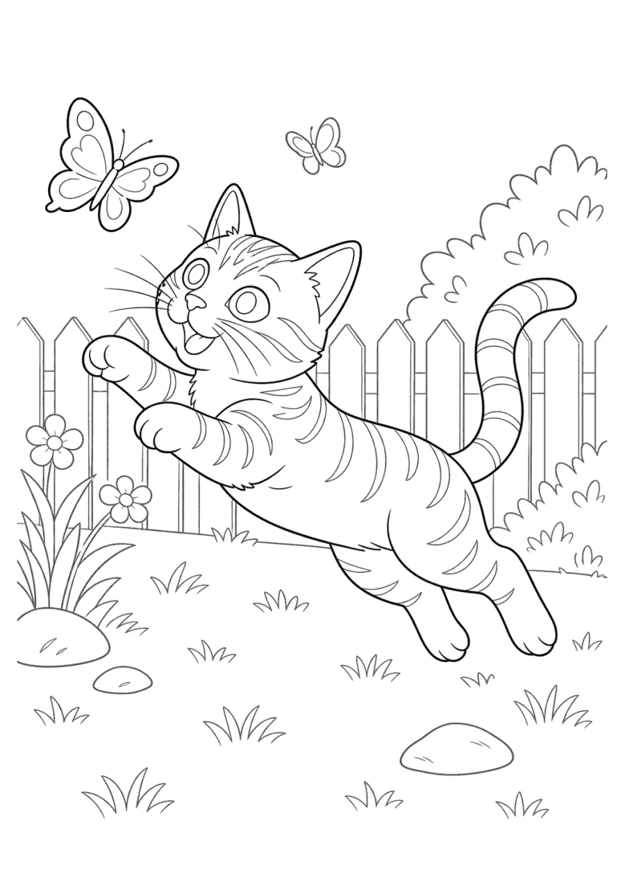 Tabby Cat Chasing Butterflies
