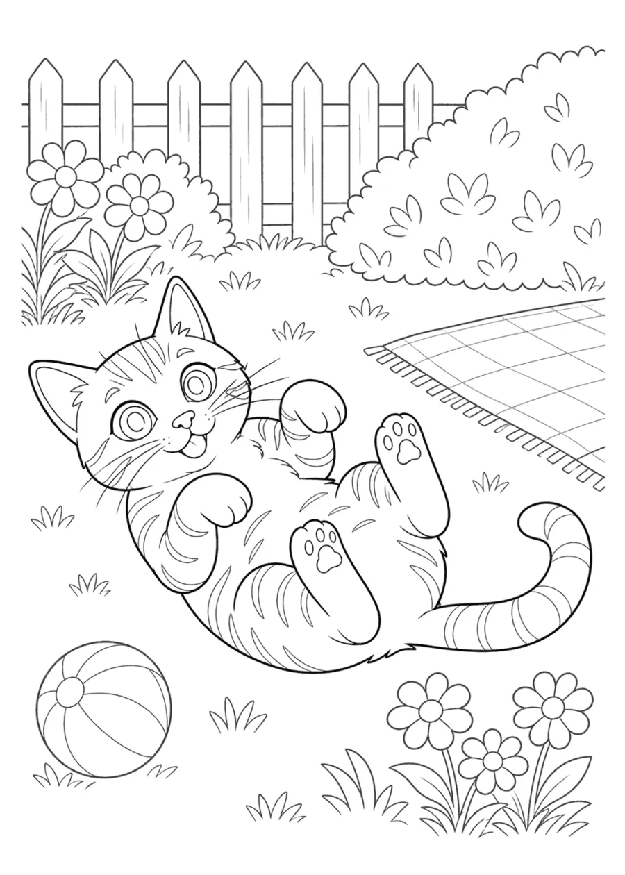 Tabby Cat Rolling in the Garden