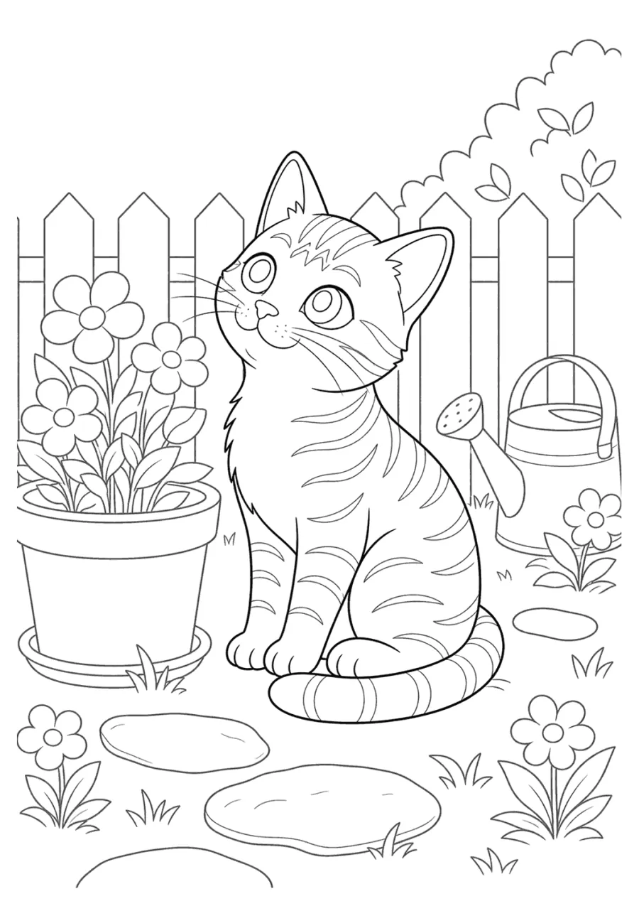 Tabby Cat Sitting in a Garden