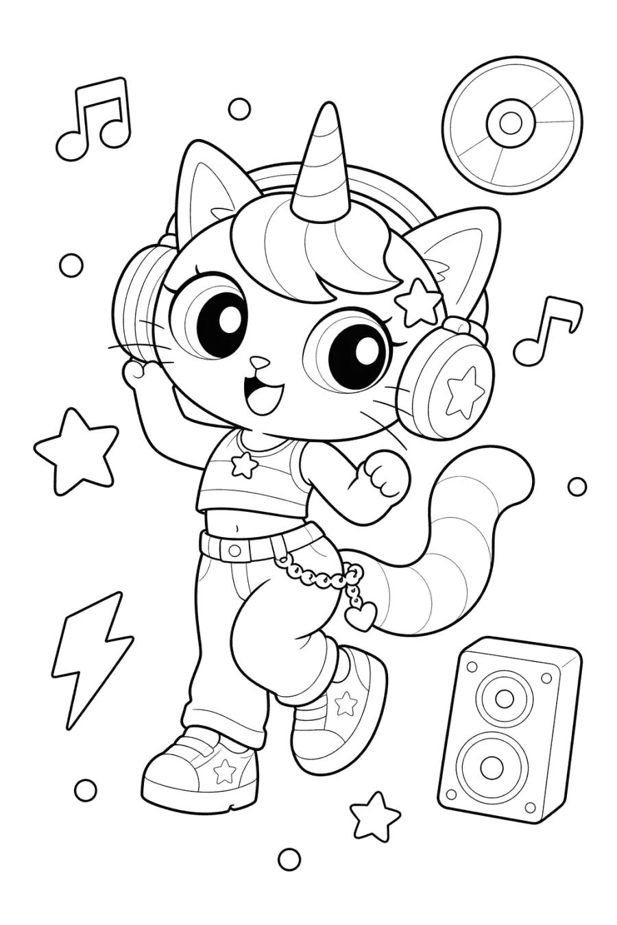 Unicorn Cat Dancing with Headphones