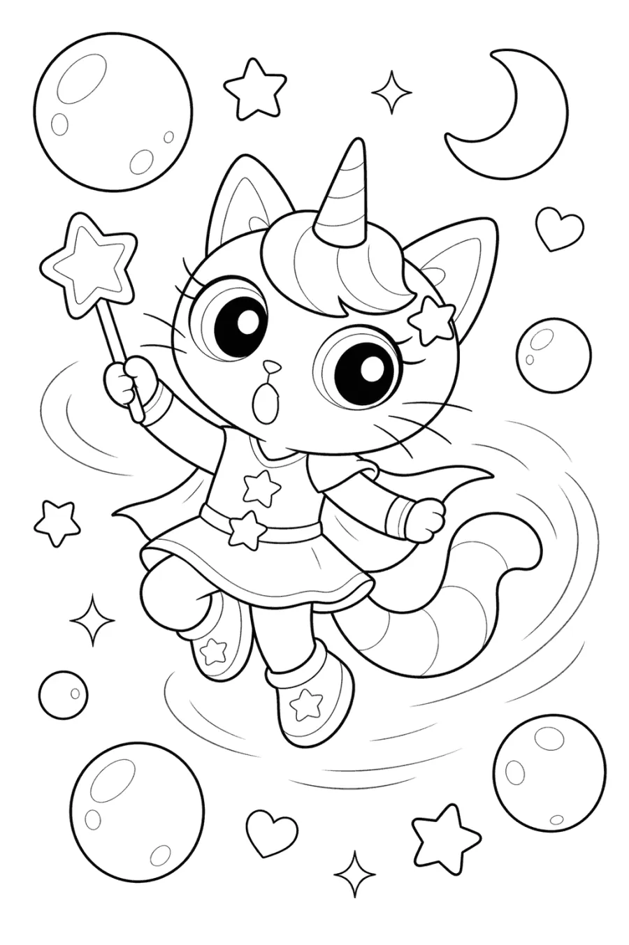 Unicorn Cat Floating with a Star Wand