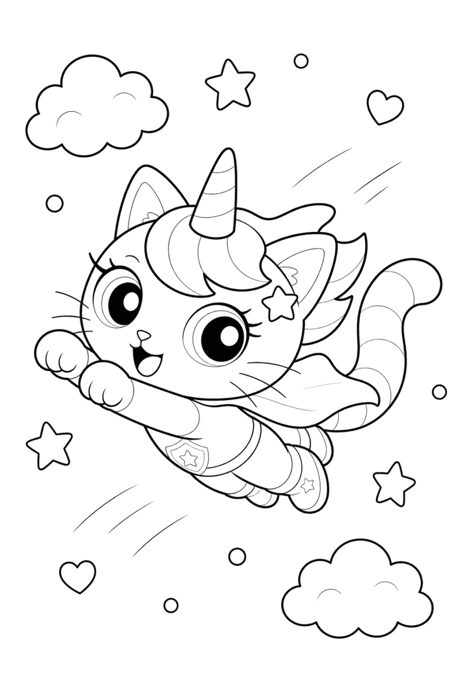 Unicorn Cat Flying through Clouds