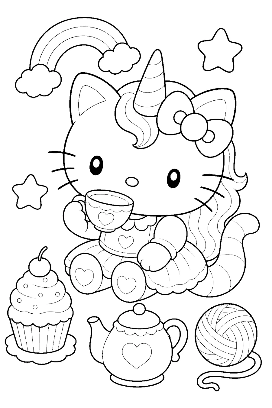 Unicorn Cat Having a Tea Party