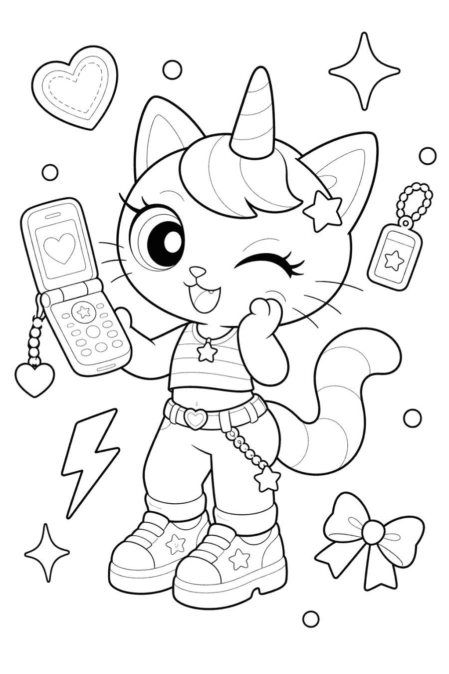 Unicorn Cat Holding a Flip Phone