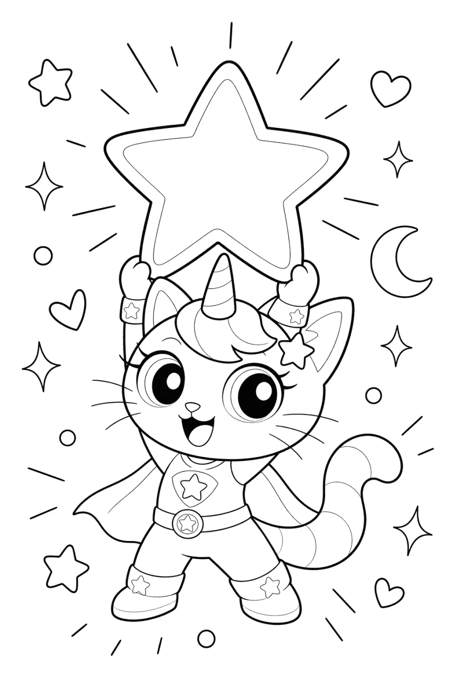 Unicorn Cat Holding a Giant Star