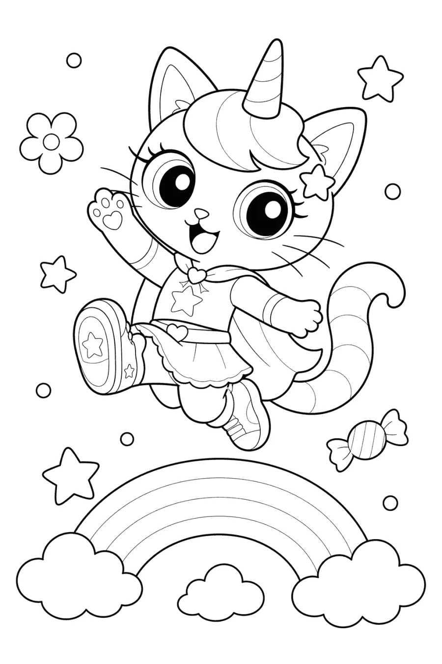 Unicorn Cat Jumping over a Rainbow