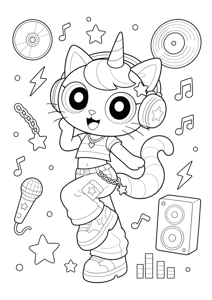 Unicorn Cat Listening to Music