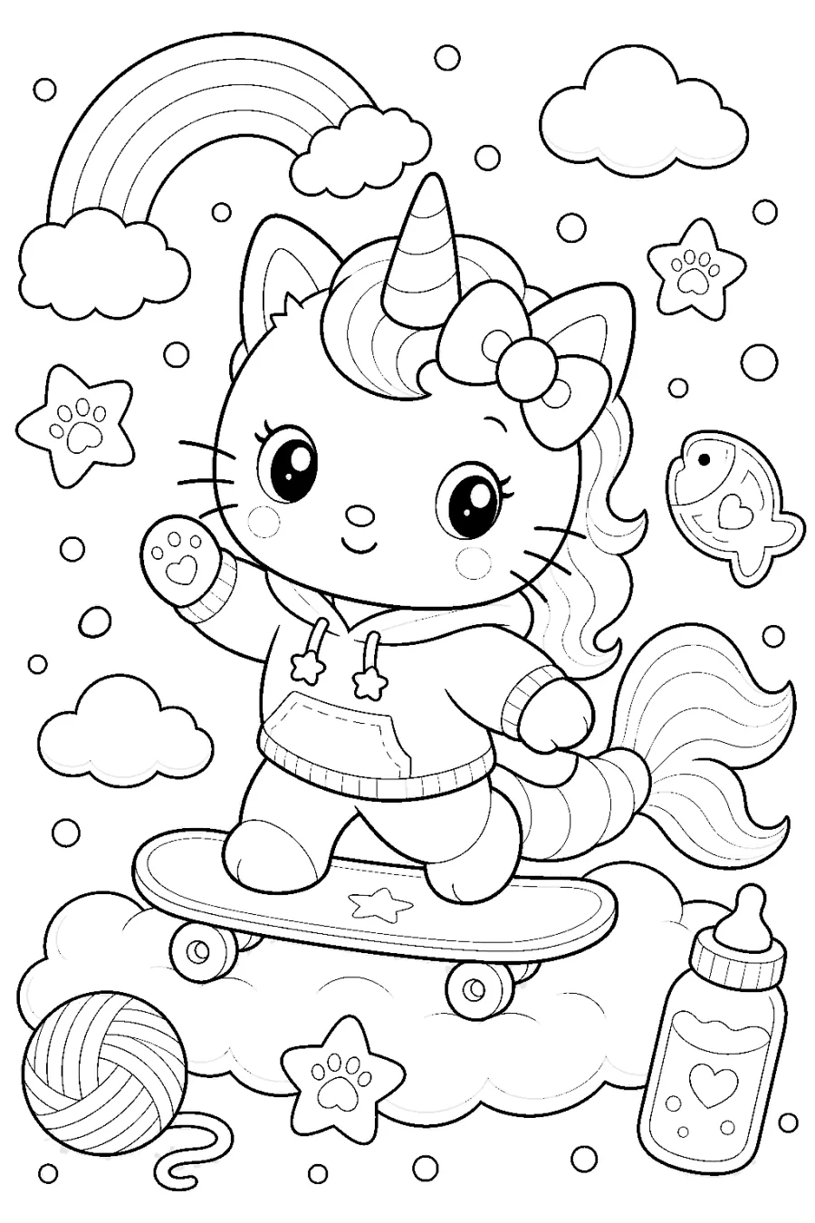 Unicorn Cat Riding a Skateboard