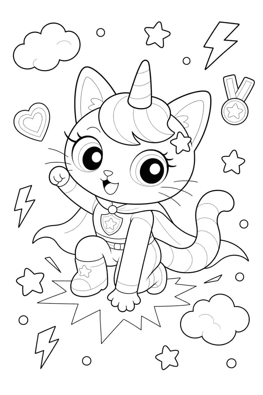 Unicorn Cat Sitting on a Star Cloud