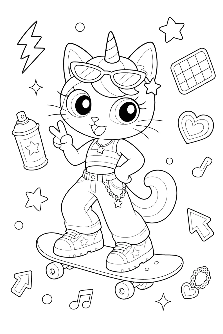 Unicorn Cat Skateboarding with Sunglasses