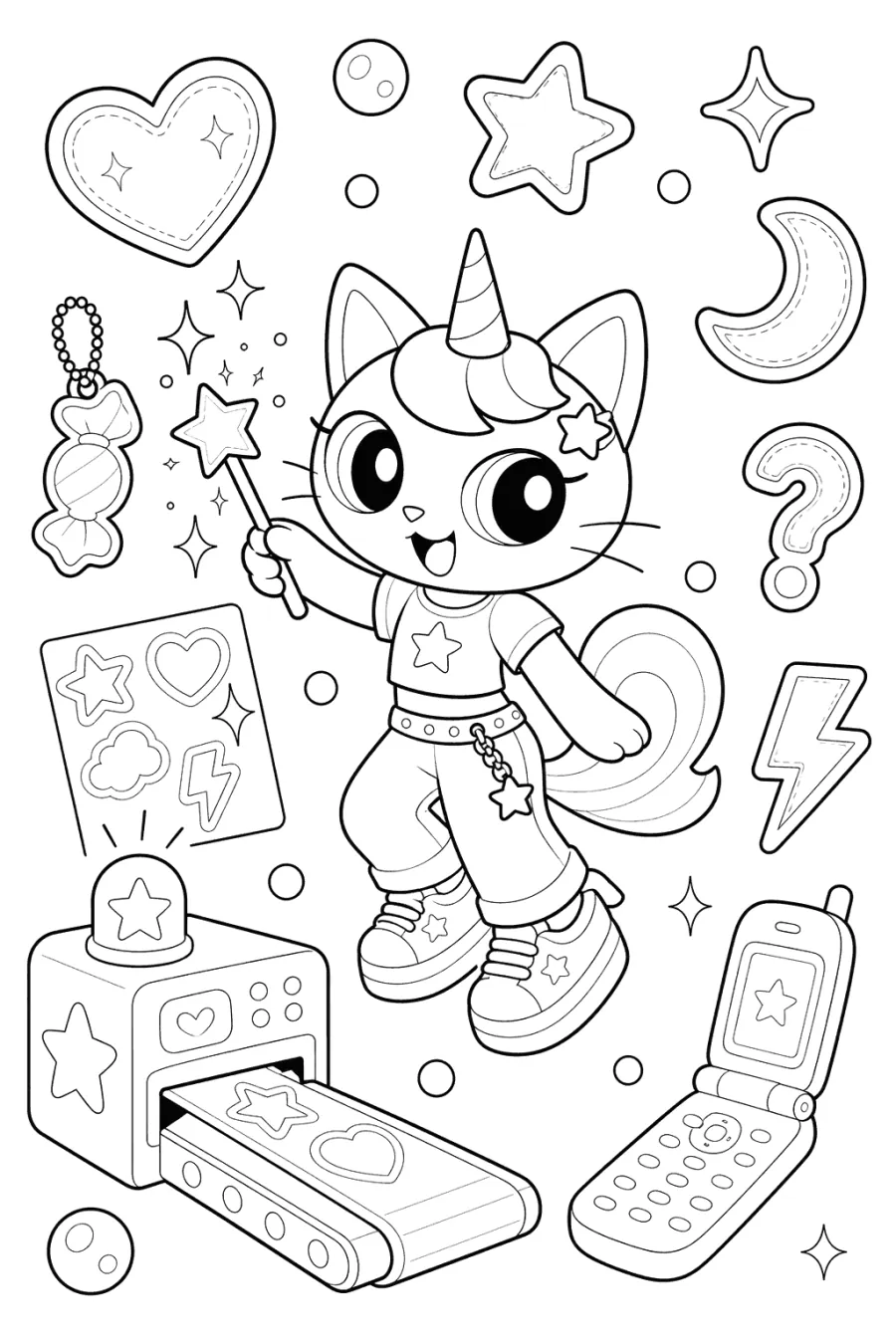Unicorn Cat with a Handheld Game Console